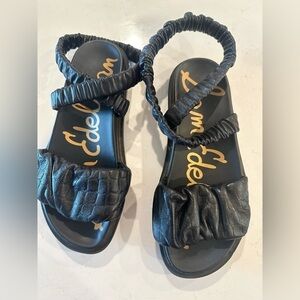 Sam Edelman Velma Black Leather Sling ankle strap Open sandals 6.5